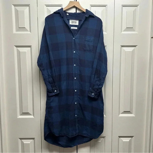 Grayson Frank & Eileen Hero Midi Dress Blue Flannel Check Plaid Size 2 (small) - Picture 1 of 14